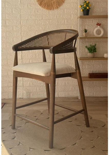 Concept Gazel Bar Sandalyesi Teddy Krem Kumaş Hasırlı Ceviz Ahşap Ada Sandalye fırsatları