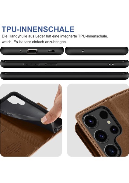 Samsung Galaxy S25 Ultra Uyumlu Ekran Koruyuculu Kılıf Kapaklı Kartlıklı Deri Görünümlü Standlı Kapak indirimleri