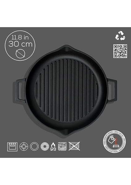 Döküm Yuvarlak Izgara Tava, Metal Kulplu, 30CM, Siyah fırsatları