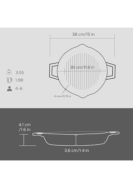 Döküm Yuvarlak Izgara Tava, Metal Kulplu, 30CM, Siyah indirimleri
