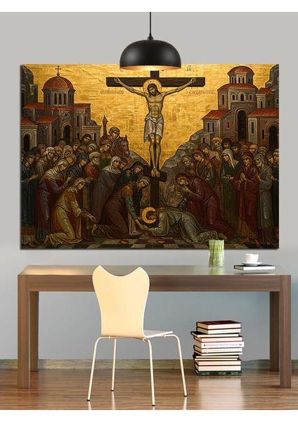 Isa Çarmıhta Sanat Eseri Dekoratif Kanvas - Mdf Ahşap Tablo fırsatları