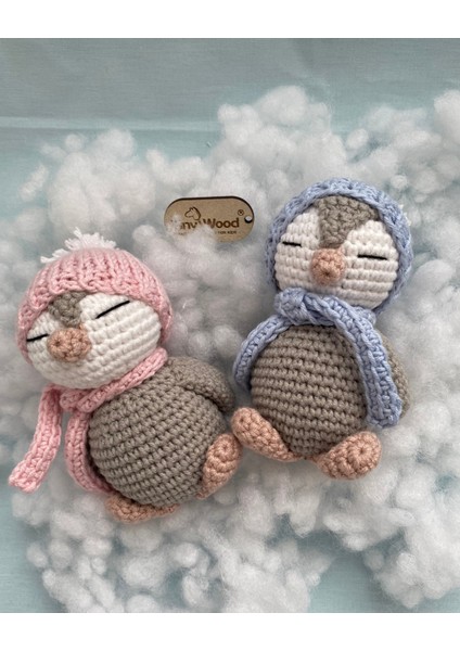 Amigurumi Mini Sevimli Penguen Kardeşler Organik El Örgüsü Oyuncak