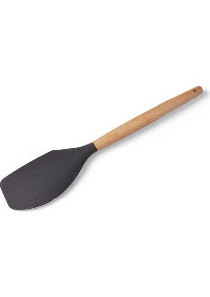 Bambu Saplı Silikon Dar Sıyırma Spatulası, Bambu Uzun Silikon Dar Spatula 27CM 3 Renk Seçenekli (Siyah)