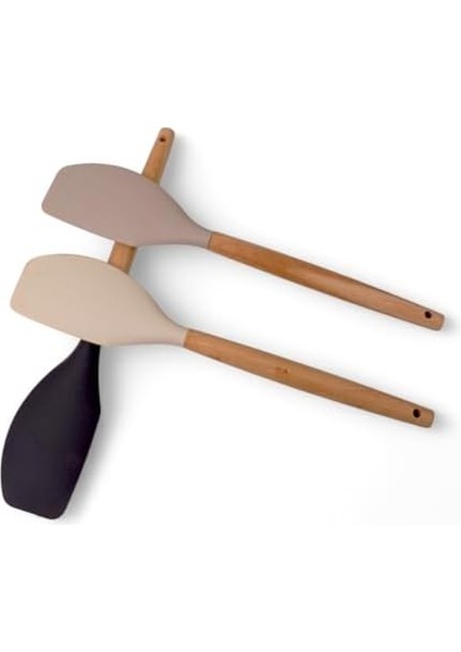 Bambu Saplı Silikon Dar Sıyırma Spatulası, Bambu Uzun Silikon Dar Spatula 27CM 3 Renk Seçenekli (Siyah) modelleri