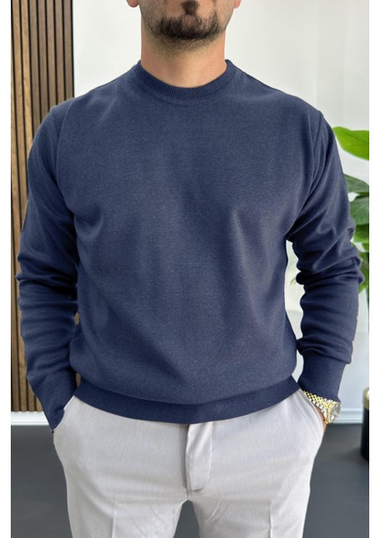 Erkek Bisiklet Yaka Normal Kalıp Kazak Indigo EDW410