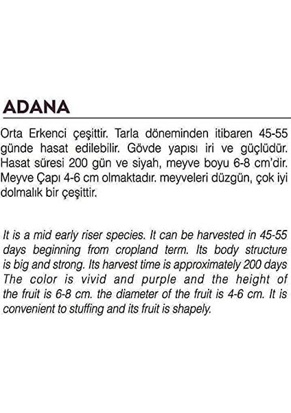 Tarım Ata Tohumu Yöresel Doğal Topak Patlıcan Adana 100 Ad Tohum fiyatları