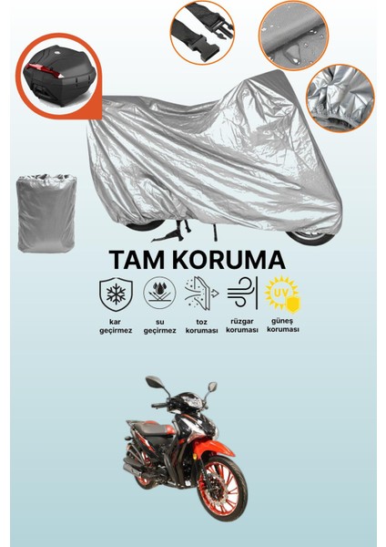 Gri Arka Çanta Uyumlu Arora Smart 50 Uyumlu Motor Brandası, Koruyucu Örtü