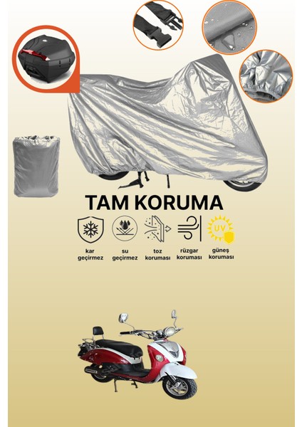 Gri Arka Çanta Uyumlu Kuba Nirvana 150 Uyumlu Motor Brandası, Koruyucu Örtü