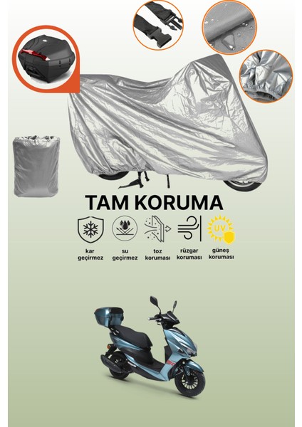 Gri Arka Çanta Uyumlu Kuba Pesaro 50 x Uyumlu Motor Brandası, Koruyucu Örtü