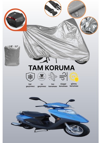 Gri Arka Çanta Uyumlu Motolux Ceo 125 Uyumlu Motor Brandası, Koruyucu Örtü