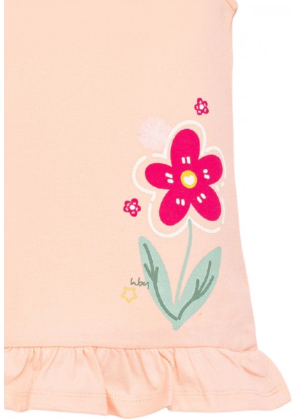 Kız Çocuk Kolsuz Pamuklu Somon Renk Çiçek Desenli Fırfırlı Etek Ucu Elbise fiyatları