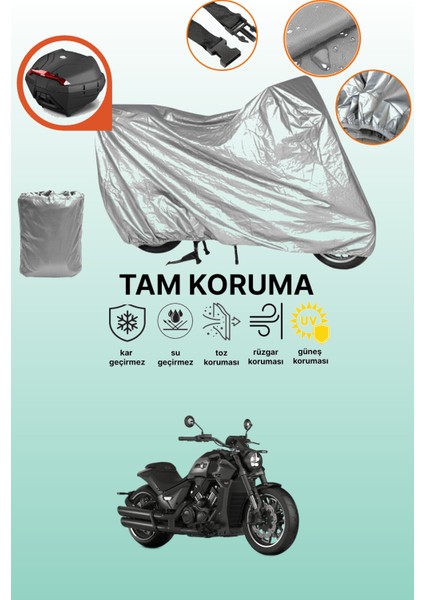 Gri Arka Çanta Uyumlu Rks C1002 V Uyumlu Motor Brandası, Koruyucu Örtü