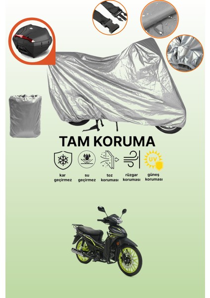 Gri Arka Çanta Uyumlu Rks Sniper 50 Pro Uyumlu Motor Brandası, Koruyucu Örtü