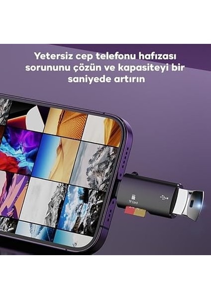 Mobile Iphone Lightning Girişli Hafıza Kart ve USB Okuyucu Adaptör, 1x Tf Kart ve 1x USB Çevirici fiyatları
