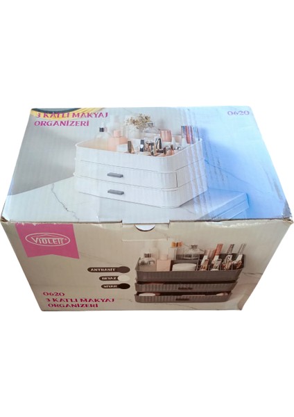 3 Katlı Çekmeceli Makyaj Organizeri - Siyah