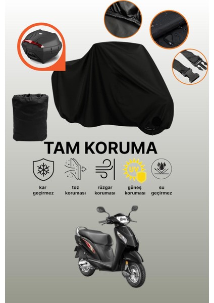 Siyah Arka Çanta Uyumlu Honda Activa 110 Uyumlu Motosiklet Brandası, Koruyucu Örtü