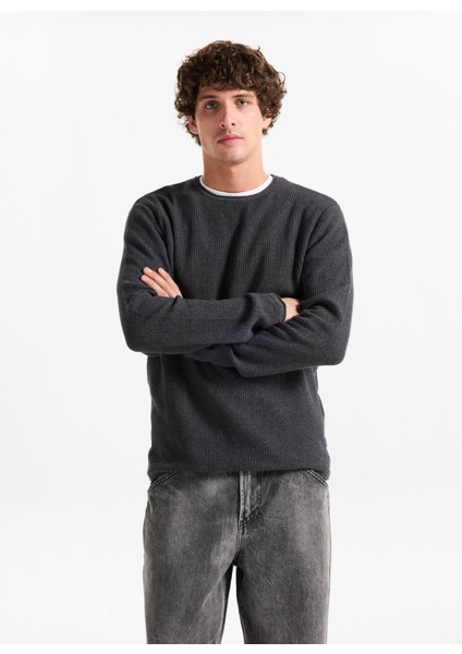 Bisiklet Yaka Normal Gri Erkek Kazak 12258407_JJECOOPER Knıt Crew Neck N