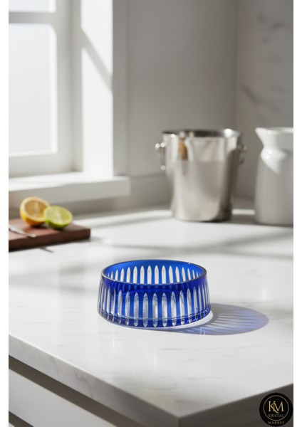 El Yapımı Kristal Vertical Desen Kesme Merkür Dekoratif Sunumluk Kase