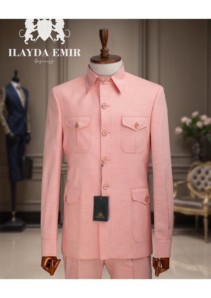 Safari, Slimfit, Erkektakım Elbise, Çok Cepli,pembe