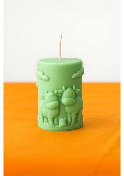 El Yapımı Inek Motifli Dekoratif Renk Çeşitli Hediyelik Mum