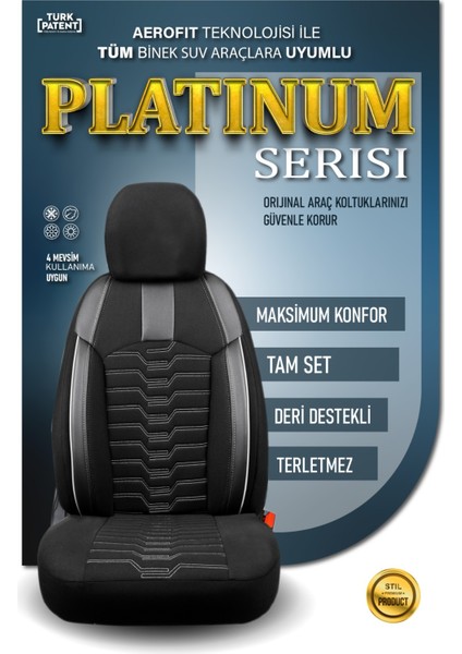 Fiat Tempra Deri Detaylı Oto Koltuk Kılıfı Ön Arka Takım Platinium Seri Siyah Beyaz Scr modelleri