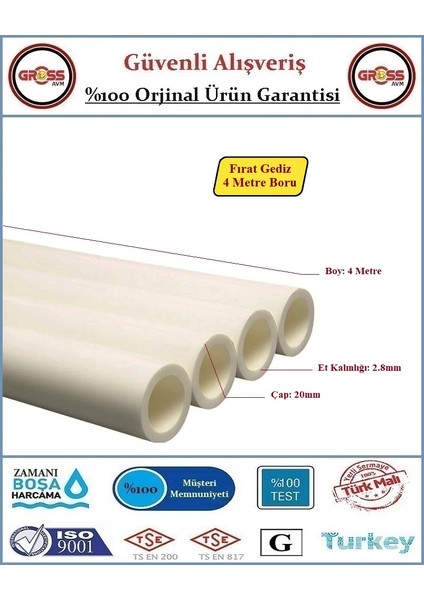 Gediz PPRC 20mm Tesisat Borusu - 4 Metre