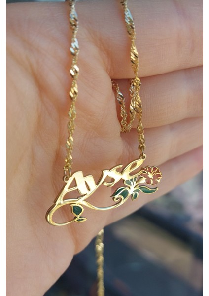 925 Ayar Gümüş 24 Ayar Altın Kaplama Isimli Kırmızı Karanfil Kolye