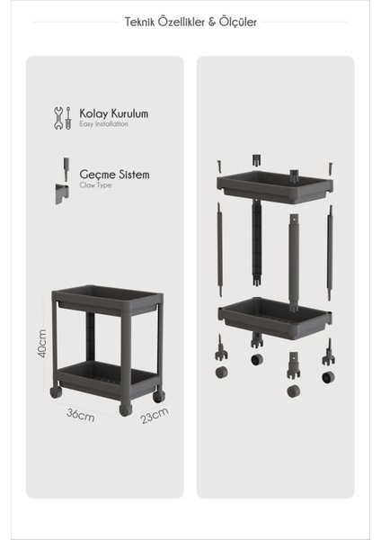 2 Katlı Tekerlekli Düzenleyici Raf, Mutfak Tezgah, Evye Altı ve Deterjanlık