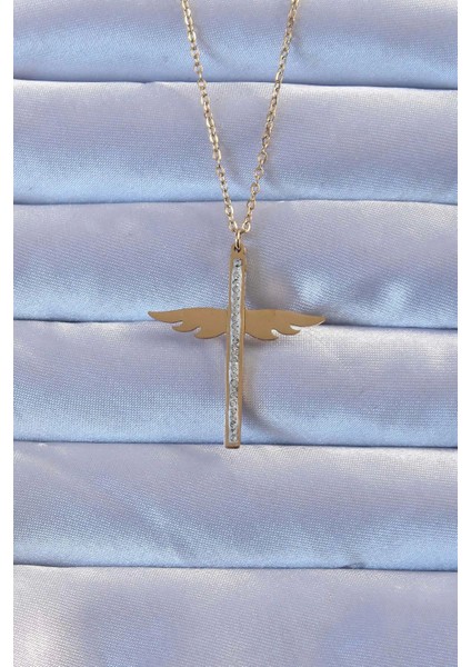 Bfs 316L Çelik Altın Renk Zirkon Taşlı Mikail Kolye