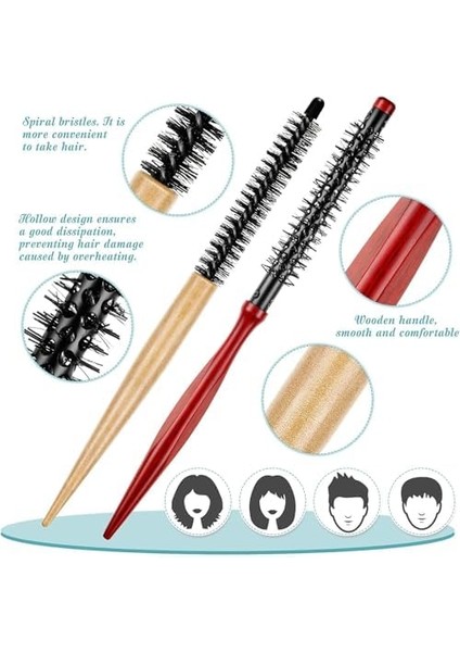 Aputue Küçük Yuvarlak Saç Fırçası, 2 Adet Mini Kıvırcık Saç Fırçası, Ahşap Saplı Naylon Kıllı Saç Fırçaları, Kuaför Saç Şekillendirme Fırçaları, Saç Kurutma ve Kıvırcık Saç Şekillendirme Için, Sakal modelleri