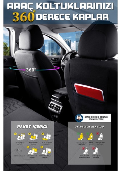 Opel Vectra C Deri Detaylı Oto Koltuk Kılıfı Ön Arka Takım Platinium Seri Siyah Scr