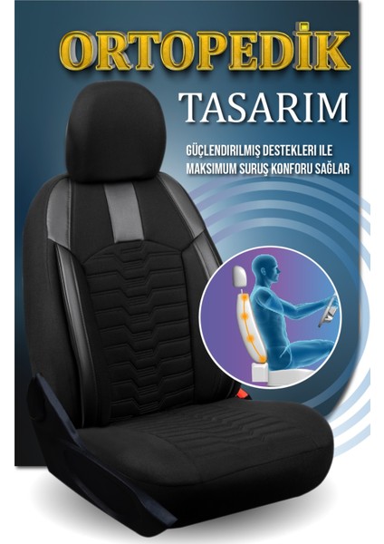 Renault Clio 2 Hb Deri Detaylı Oto Koltuk Kılıfı Ön Arka Takım Platinium Seri Siyah Scr indirimleri