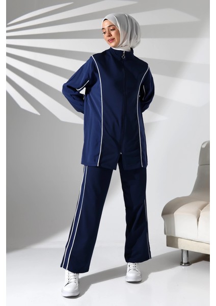 Kadın Mevsimlik Penye Alt Üst Spor ve Rahat Lacivert Ikili Tunik Pantolon Şık Tesettür Takım fiyatları