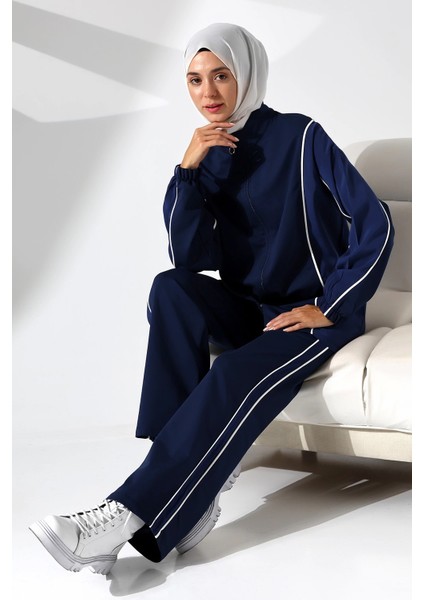 Kadın Mevsimlik Penye Alt Üst Spor ve Rahat Lacivert Ikili Tunik Pantolon Şık Tesettür Takım indirimleri