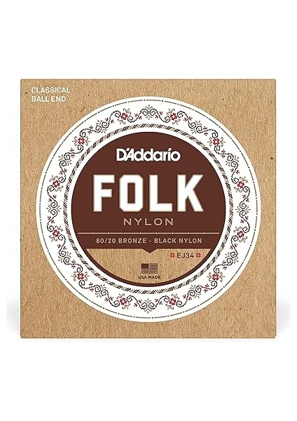 Gitar Telleri - Halk Naylon Gitar Telleri - EJ34 Klasik Gitar Telleri - Naylon Çekirdekli, Top Uçlu - 80/20 Bronz Sargı, Siyah Naylon Üçlü fiyatları