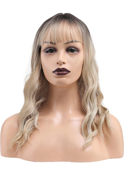 Dalgalı Kısa Perçemli Fiber Sentetik Peruk - Kahve / Platin Ombre ve Röfleli fiyatları