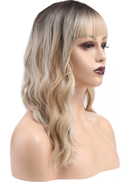 Dalgalı Kısa Perçemli Fiber Sentetik Peruk - Kahve / Platin Ombre ve Röfleli modelleri