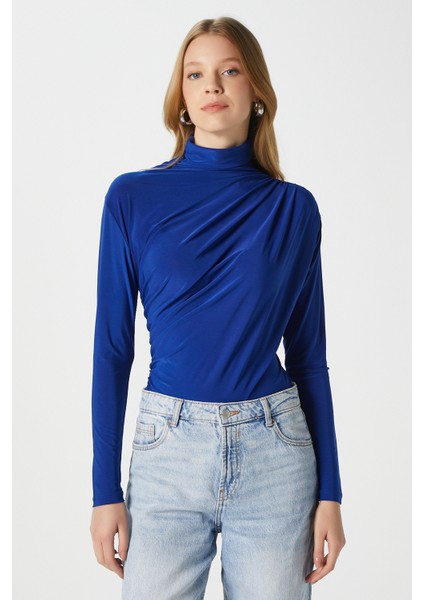 Kadın Moon Büzgülü Saks Mavi Sandy Bluz fiyatları