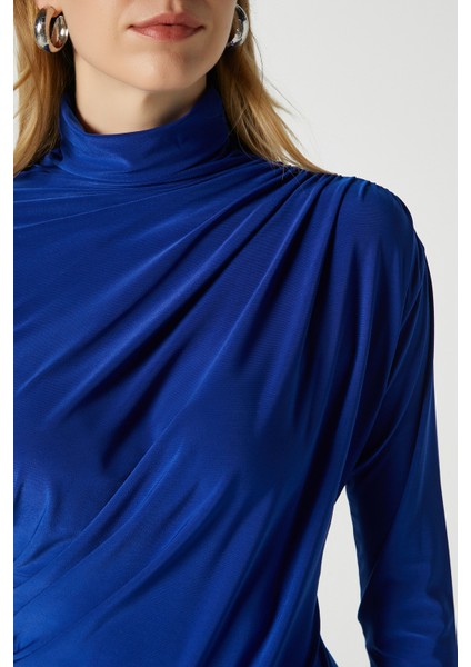 Kadın Moon Büzgülü Saks Mavi Sandy Bluz modelleri