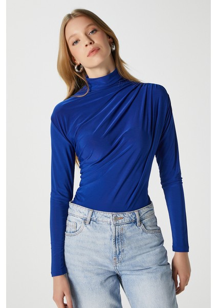 Kadın Moon Büzgülü Saks Mavi Sandy Bluz indirimleri