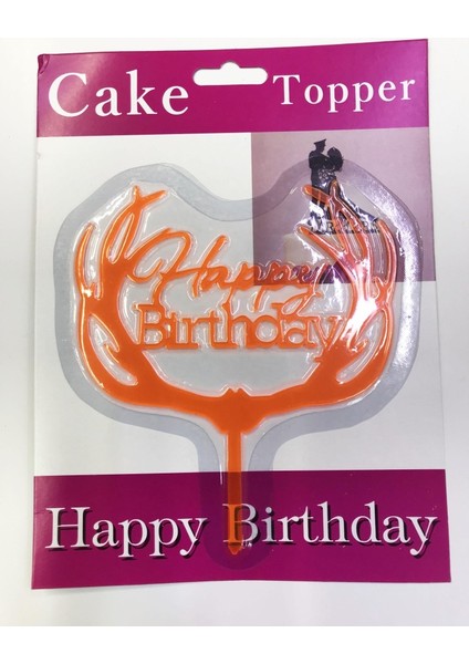 Happy Birthday Yazılı Turuncu Dallı Pasta Kek Çubuğu