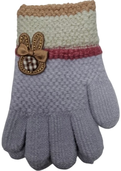 Spteks Kitti 3-6 Yaş Kız Çocuk Anaokulu Lila Renk Tavşan Fiyonk Figürlü Kışlık Örme Eldiven