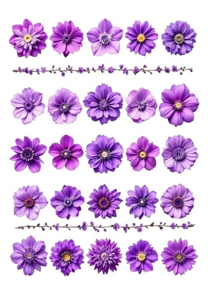 Yenilebilir Mor Çiçek Pasta Süsü - Yenilebilir Pasta Süsü - Çiçek Baskısı- Model 3