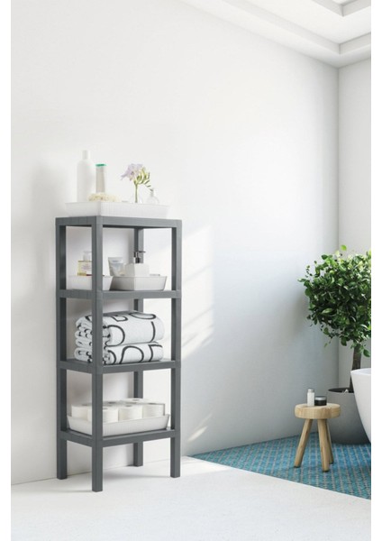 4 Katlı Düzenleyici Plastik Raf Ünitesi, Kitaplık, Banyo, Mutfak Rafı, Ayakkabılık - Gri fırsatları
