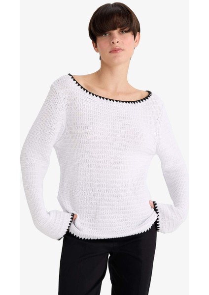 Regular Fit Kayık Yaka Ajurlu Triko Kazak G3316AX25AU modelleri