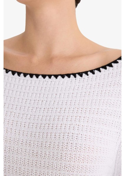 Regular Fit Kayık Yaka Ajurlu Triko Kazak G3316AX25AU fırsatları