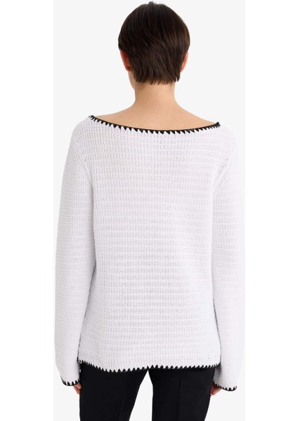 Regular Fit Kayık Yaka Ajurlu Triko Kazak G3316AX25AU indirimleri