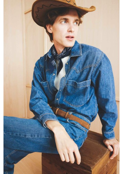 Relax Fit Jean Uzun Kollu Gömlek G4314AX25AU