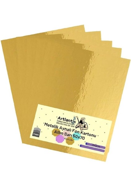 Sarı 50X70 Metalik Aynalı Fon Kartonu 5 Adet 1 Paket Artlantis Aynalı Metalik Fon Kartonu