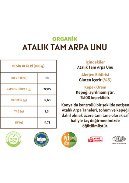 Atalık Tam Arpa Unu - 1 Kilo modelleri